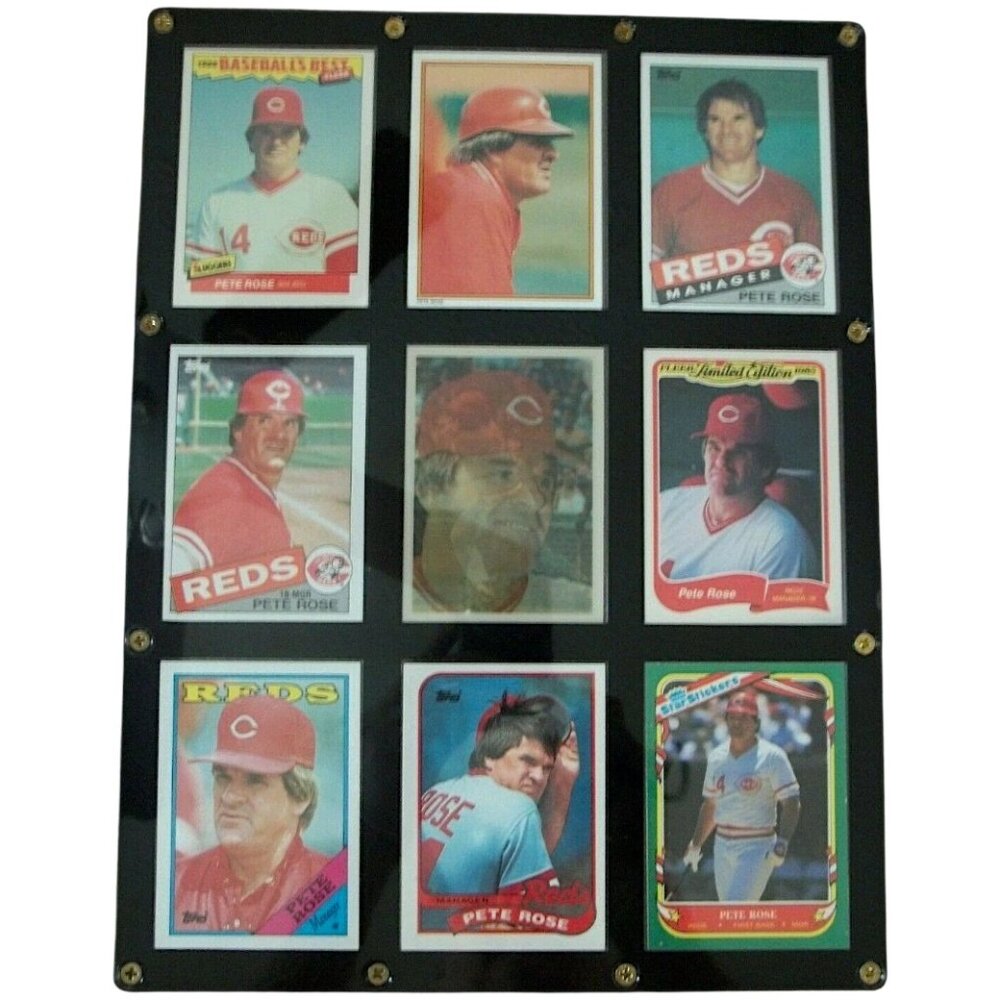Pete Rose Baseball Card Plaque Fleer 1980's Topps Lot of 9 Sealed Plastic T6